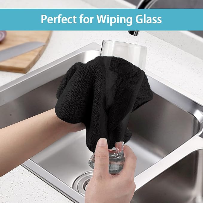 Microfiber Cleaning Cloth, Premium Microfiber Towels for Cars, Lint Free, Scratch-Free, Highly Absorbent, Reusable Cleaning Rags for Car, Household, Kitchen, Window(Black,5)