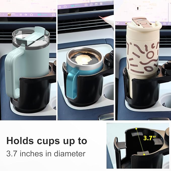 Car Large Cup Holder Expander, 3-in-1 Cupholder Extender with Swivel and Detachable Snack Food Tray Table for Eating, Travel Essentials for Road Trips for Driver. Model E