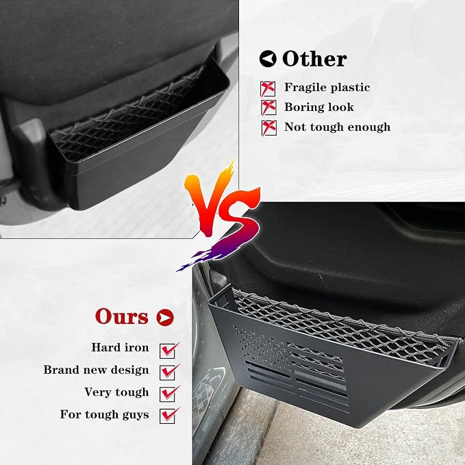 Z8 Metal Rear Door Storage Pockets Compatible with 2018-2024 Jeep Wrangler JL 4XE JLU Rubicon Sport Sahara Gladiator JT Door Side Insert Organizer Storage Box Accessories