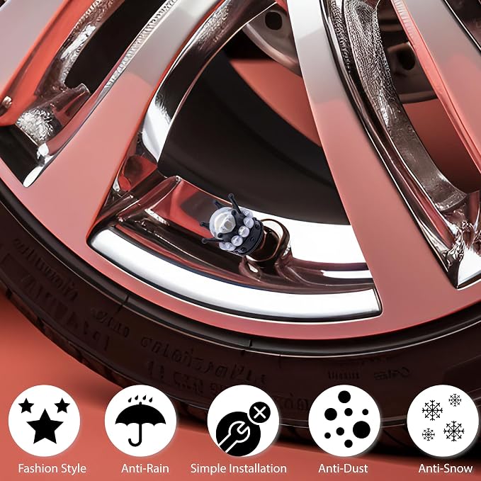 4PCS Crown Bling Tire Stem Valve Caps, Crystal Diamond Tire Air Cap Set Universal Copper Core Stem Covers for Cars, SUV, Trucks, Bikes, Motorcycles, Bicycles (Black & White)