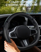 D-Shaped Flat Bottom Steering Wheel Cover for Women Girl - Stylish Car Accessory (Full Black)