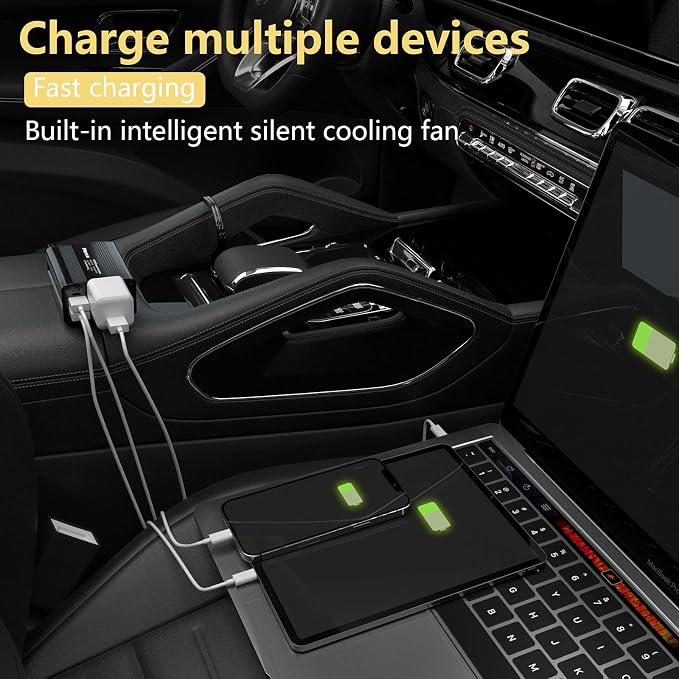 150W Power Inverter 12V DC to 110V AC Car Plug Adapter Outlet Converter with 3.1A Dual USB AC car Charger for Laptop Computer Black