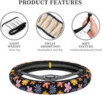 Vintage Daisy Neoprene Steering Wheel Cover Anti-Slip Elastic Flower Floral Steering Wheel Protective Cover 15in Universal Car Accessories Fit Cars, SUVs, Auto