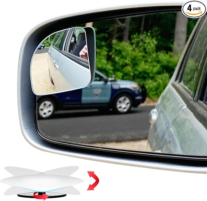 Blind Spot Mirror Fan Shaped, HD Glass Frameless Stick on Adjustabe Few Convex Wide Angle Rear View Blind Spot Car Mirror for Car Blind Spot, Pack of 4