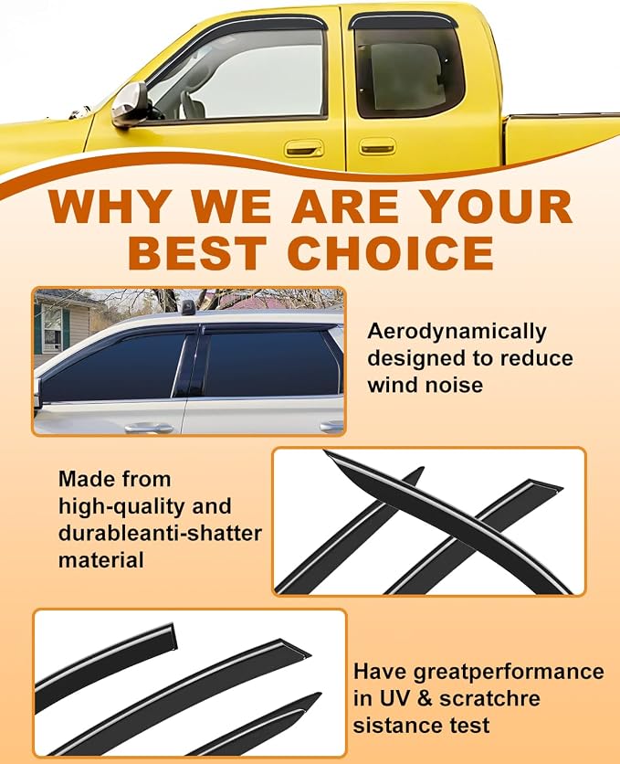 Extra-Thick Window Rain Guards Fit for Toyota Tundra Extended Cab 2000-2006 Tape-on Window Deflectors Rain Guards Vent Visors Truck Vent Shades