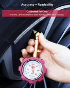Tire Pressure Gauge – 5–60 PSI Analog Gauge with Pressure Hold, Extended Sealing 360° Swivel Chuck & Dual Protective Shell – Fits All Standard Valve Stems