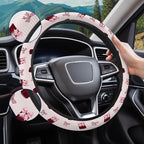 Retro Red Soda Bow Steering Wheel Cover, Polyester Non-Slip Car Wheel Grip, Universal 15 Inch Auto Accessory