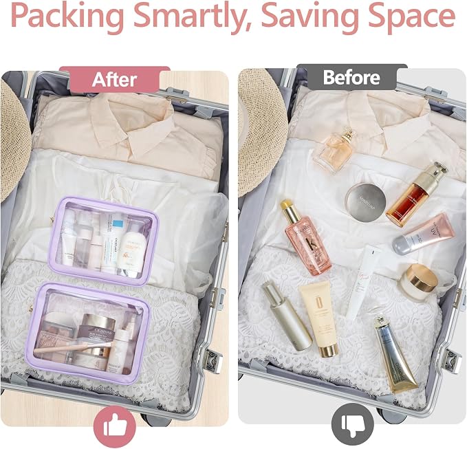 Clear Makeup Bag - TSA Approved Toiletry Bag for Carry-on & Checked Luggage, Water Resistant Car Storage Organizer with Reinforced Seams