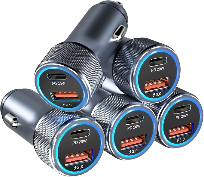 5 Pack USB C Car Charger, 36W Dual USB Car Adapter Fast Charge PD&QC 3.0 Cigarette Lighter USB Charger Compatible iPhone 15 14 13 12 11 Pro Max SE,iPad,Samung S24/S21/S20, Pixel(Grey)