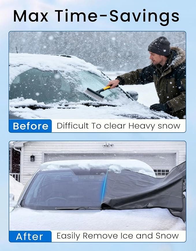 Windshield Cover for Ice & Snow, Heavy-Duty 600D Oxford Fabric, Universal Fit for Cars, SUVs, Trucks, Vans, RVs, Waterproof Frost Wind Resistant Winter Windshield Protector (69" 42")