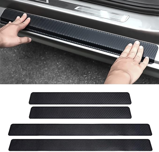 Car Door Sill Protector,4D Carbon Fiber Anti-Scratch Cover Strips,Universal Scuff Protective Door Threshold Guard Vinyl Sticker for Car Truck SUV(4PCS)
