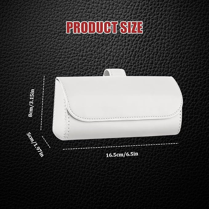 Sunglasses Holder for Car Sun Visor, Leather Auto Eyeglasses Storage Case with Hidden Magnetic Closure, Universal Protective Glasses Organizer Box, Visor Accessories for Woman Man (White)
