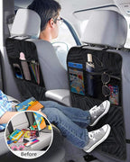 Modern Line Car Seat Protector, 2 Pack Kick Mats with Organizer - 3 Pocket Storage Abstract Farmhouse Black Brushstroke Blocks Waterproof Back Seat Cover Universal Fit Automotive Interior Protectors