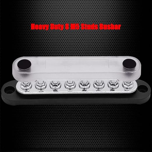 8 x M5 (#10) Studs Power Distribution Block Bus Bar 12V, 5.9" HD 120A Marine BusBar Battery Distribution Block W/Cover for Car Boat Solar (Black)