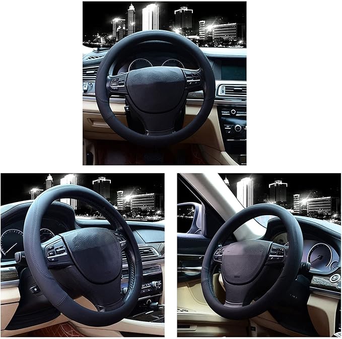 Microfiber Leather Steering Wheel Cover Universal 15 inch (Black)