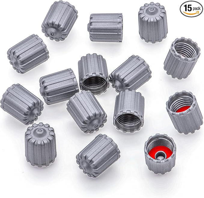 15PCS TPMS Tire Valve Stem Caps, Plastic Wheel Tire Valve Stem, with O-Ring Rubber Seal, Universal Tire Valve Stem Covers for Cars, SUV, Trucks, Bikes, Motorcycles, Bicycles(Gray)