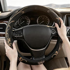 Beige Embroidery Butterfly Car Steering Wheel Cover,14.5-15 Inch Universal Leather Covers Breathable Anti-Slip Odorless Steering Wheels Accessories for Men Women