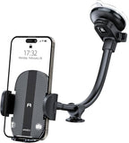Gooseneck Car Phone Holder Heavy Duty Dashboard Windshield Phone Mount, Flexible Long Arm, Anti-Shake Stabilizer, Solid Suction Cup Phone Mount for All Cell Phones - Carbon Fiber Pattern
