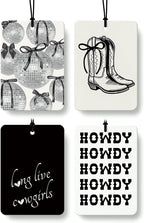 Black Coquette Western Car Air Freshener 4 Pcs, Howdy Long Live Cowgirls Disco Ball Hanging Air Freshener for Cars Closet Drawer Books, Girly Western Car Accessories Mirror Decor for Women