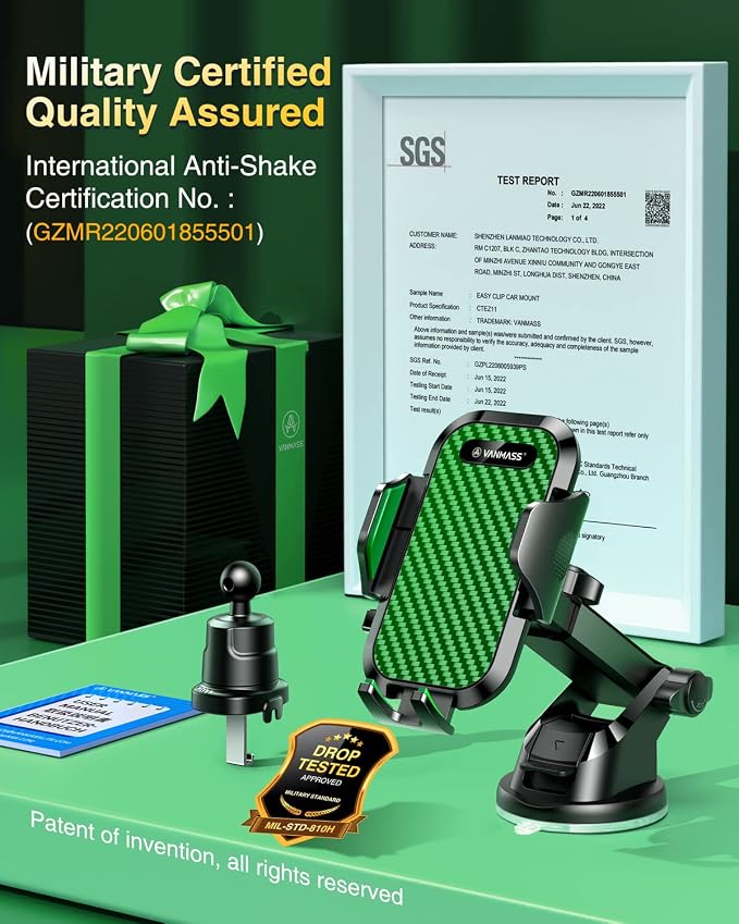 Phone Holders for Your Car 2026 Ultimate Phone Mount Military-Grade Windshield Dashboard Vent【Newest Best Strongest】 Cell Phone Car Mount for iPhone 16 Pro Max 15 Samsung Android,Green