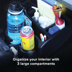 Car Console Organizer, Car Seat Organizer with 2 Adjustable Cup Holders, 3 Large Storage Compartments, Seatbelt for Secure Hold, Vehicle Middle Seat Organizer for Cars, Trucks, Minivans