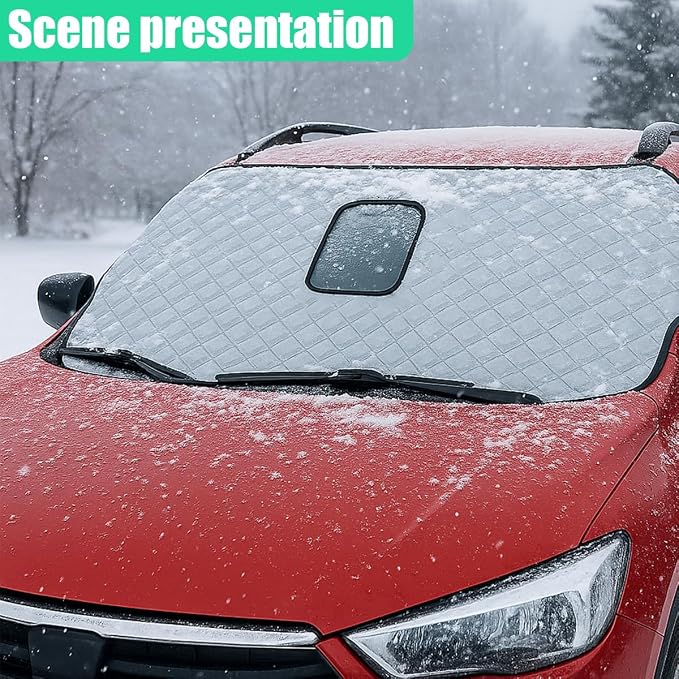 Car Windshield Cover for Ice and Snow, 72.83"×38.58" Weatherproof Car Window Protector with Elastic Straps, Universal Automotive Frost Guard Accessories for Cars/SUVs/Trucks (Silver)
