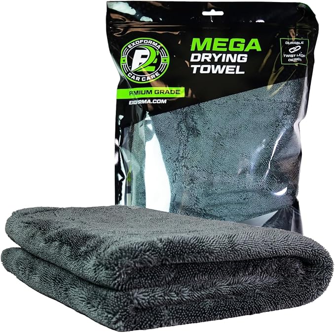 Mega Car Drying Towel - Holds Up to 9 lbs, No Streaks, Scratches, or Water Spots | 1200 GSM Microfiber Double Twist Pile & Edgeless Design, 1 Quick & Effortless Dry, 2 Pack - 24” x 36”