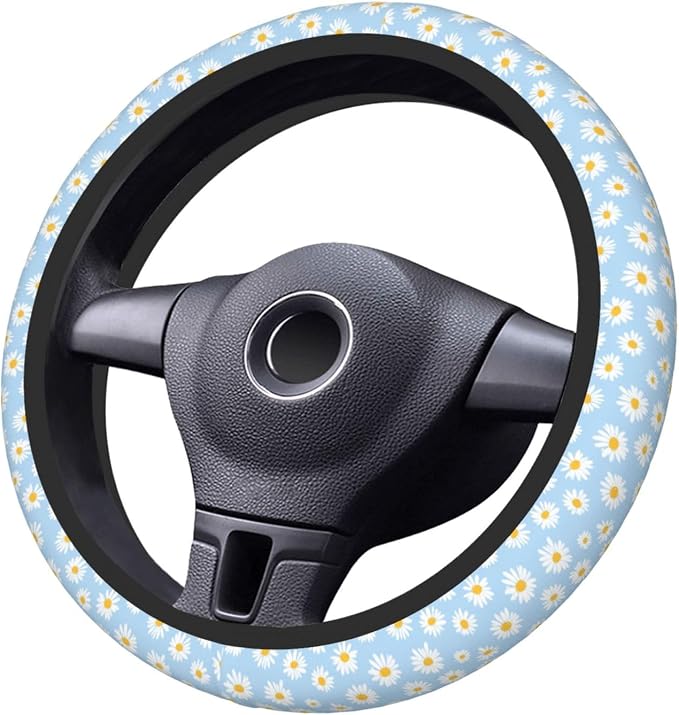 Universal 15 Inch Steering Wheel Cover, Cute Daisy Floral Neoprene Anti-Slip Wheel Protector, Durable & Breathable Car Accessory, Heat & Cold Protection for Most Sedans, SUVs, and Trucks