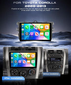 4G+128G Android 15 Car Radio for Toyota Corolla 2009-2013, Wireless CarPlay Android Auto, 9’’ Incell HD Touch Screen Car Stereo with GPS, WiFi, Bluetooth 5.0, FM, 32 EQ, SWC, Backup Camera