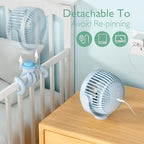 8000mAh Portable Stroller Fan, 27H Ultra-long Battery Life Detachable 4 Speed 360°Rotate LED Night Light with 2 Modes, USB Rechargeable Handheld Cooling Fan for Travel/Car Seat/Bedroom