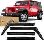 Window Rain Guards for Jeep Wrangler JK 2007 2008 2009 2010 2011 2012 2013 2014 2015 2016 2017 2018, Window Wind Deflectors Vent Visors, Tape on-4PCS