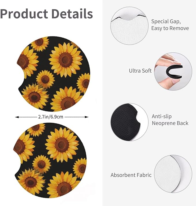 Sunflower Steering Wheel Cover Universal 14.5-15 Inch Non-Slip Sunflower Car Accessories