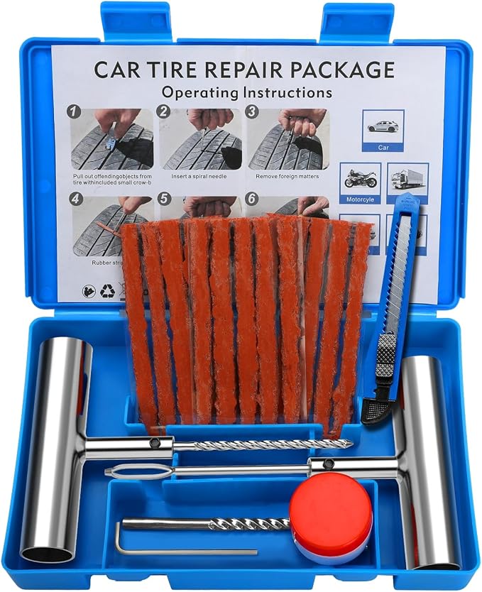 Universal Tire Repair Kit, Heavy Duty 22 Pcs Emergency Tire Plug Kit, for car Motorcycle, Truck, ARB，ATV, Tractor, RV, SUV, Trailer