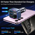Bluetooth 5.4 FM Transmitter Car Adapter 48W(PD 36W & 12W) [Light Switch] [Hi-Fi Deep Bass] [Fast Charging] Wireless Radio Music Adapter LED Display Hands-Free Calling Support USB Drive