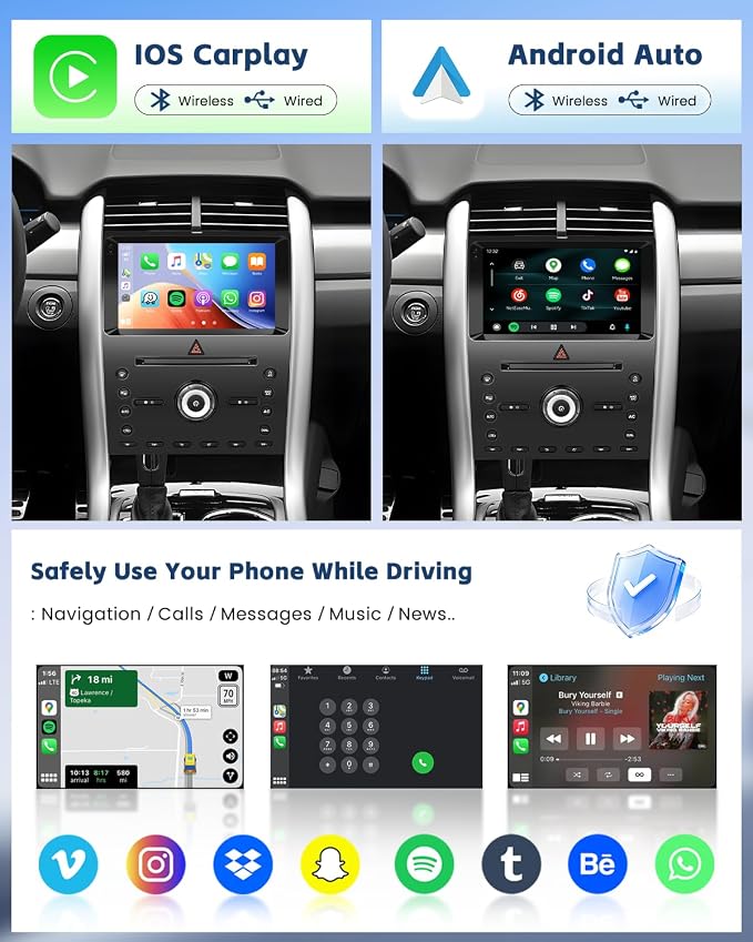 [DSP] 4+64G Android 15 Car Radio for Ford Edge 2011 2012 2013 2014, 9" Incell Touchscreen Car Stereo Wireless CarPlay Android Auto, 5GHz WiFi, Bluetooth 5.0, EQ, GPS, 1280 * 720, Backup Camera, SWC