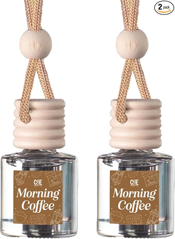 C&E Craft Co Hanging Car Air Freshener Diffuser 2 Pack, Long Lasting Fragrance Oil Car Freshener, Glass Bottle Auto Air Freshener, Made in USA (Morning Coffee)