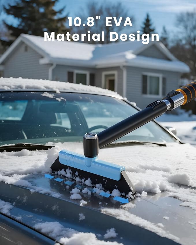 43.7" Extendable Ice Scrapers for Car Windshield for 12 Adjustable Length Settings with Foam Grip and 360° Pivoting Brush Head Detachable Snow Brush for Truck SUV(Blue)