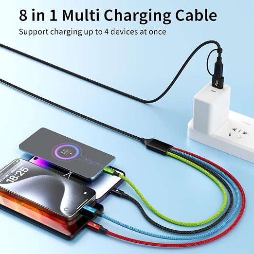 4 in 2 Multi Charging Cable, 2 Pack 5FT Dual Input Charging Cords | USB A & USB C Inputs with Dual USB C, IP & Micro Outputs, Travel Essentials, Phone Charger for Multiple Devices