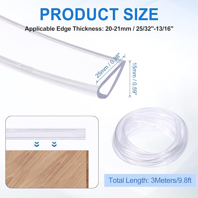 Clear Edge Trim, 9.8Ft Silicone U Channel Edge Protector, Edges Guards Fits 25/32"-13/16" for Car Doors Sheet Metal Parts (1" W x 9/16" H)