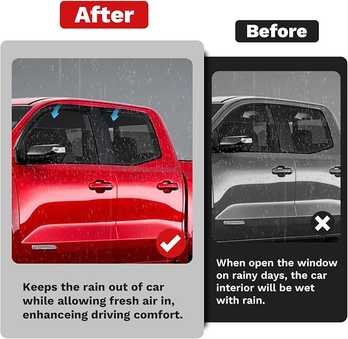 Window Visors Rain Guards for 2023-2025 2026 Chevrolet/Chevy Colorado/GMC Canyon Crew Cab Accessories, Outside-Mount Tape-On Side Window Wind Deflectors Vent Visors Shades Rainproof 4PCS