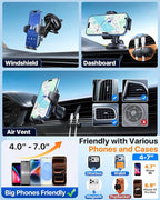 HTU [2026 Latest Upgrade Military-Grade Anti-Shake Car Phone Holder, 90+LBS Strong Suction Car Phone Mount, 360° Rotatable Mount for Dashboard Windshield Vent, for iPhone 17/16 Pro Max, Deep Gray