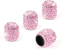 4 Pack Handmade Crystal Rhinestone Car Tire Valve Stem Caps, Car Wheel Tire Valve, Attractive Dustproof Bling Car Accessories, Universal for Cars, Trucks and Motorcycles-Pink