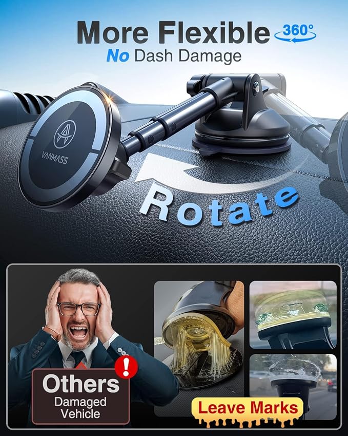【Military-Grade】 for MagSafe Car Mount【Upgraded Strongest Magnetic&Suction】Phone Holder Cell Stand for Dashboard Windshield Vent, Tesla Truck Cradle for iPhone 17 Pro Max 16 15 14 13 12 Android