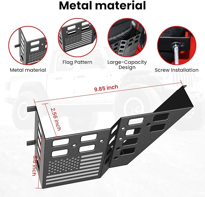 Metal Rear Door Pocket Storage Box for Jeep Wrangler JK JKU 2018 2017 2016 2015 2014 2013-2007 2/4 Door Accessories, Door Organizer Molle Panels, Flag, 2PCS