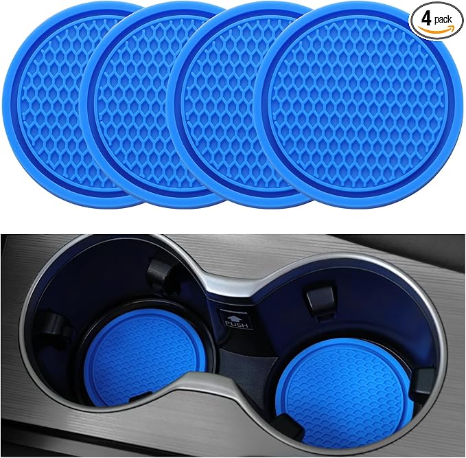 Car Cup Coaster, 4PCS Universal Non-Slip Cup Holders Embedded in Ornaments Coaster, Car Interior Accessories, Blue