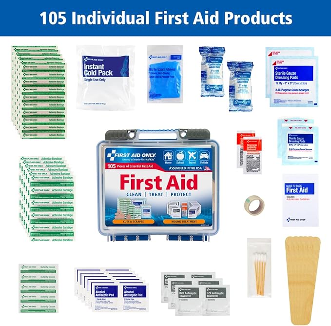 91249 On-The-Go All-Purpose Emergency First Aid Kit for Car, Travel, Home and Business, 105 Pieces