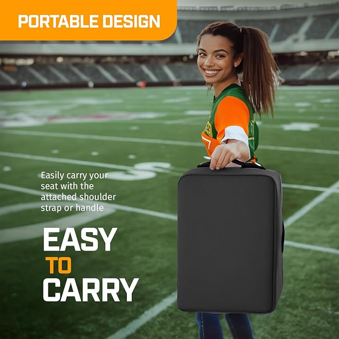 Portable Extra Thick Heated Stadium Seat Cushion – Bleacher Cushion with Side Pocket, Cup Holder, Waterproof, Anti-Slip, and Straps – Perfect for Football Seats and Bench Seats for Bleachers