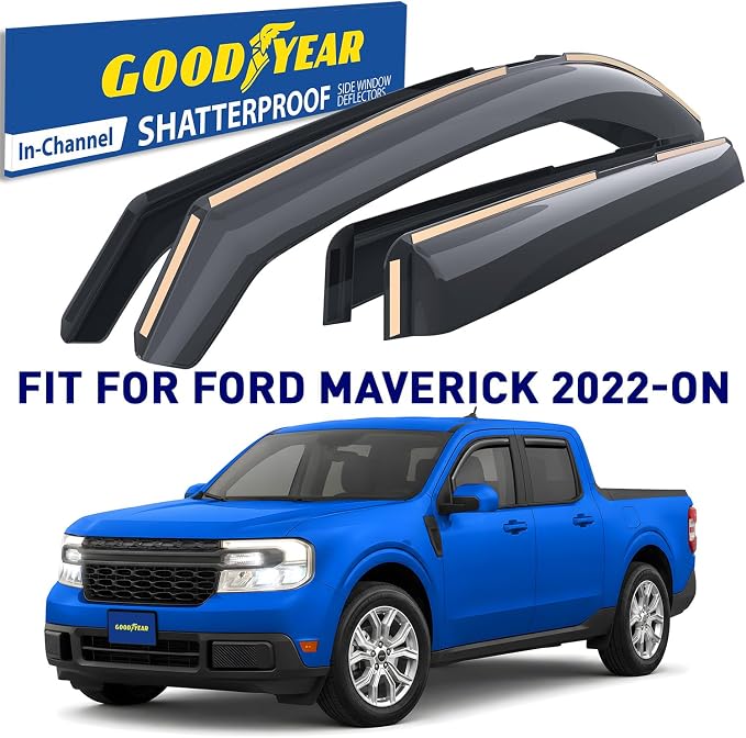 Goodyear Shatterproof in-Channel Window Deflectors for Ford Maverick 2022-2026, Rain Guards, Window Visors for Cars, Vent Deflector, Car Accessories, 4 pcs - GY007982