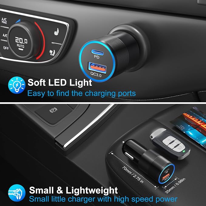 6 Pack USB C Car Charger, 38W Dual 12V USB-C & USB-A Car Charger Multi Port QC+PD 3.0 Fast Charging Cigarette Lighter Adapter Phone Plug for iPhone 17 16 15 14 13 12 Pro Galaxy Pixel Android