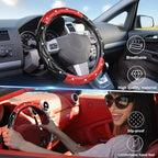 Black and Red Steering Wheel Cover, Auto Diamond Style Cute Bling Comfort Car Interior Accessories Protector Sparkly Fit Most O-Shaped Steering Wheels